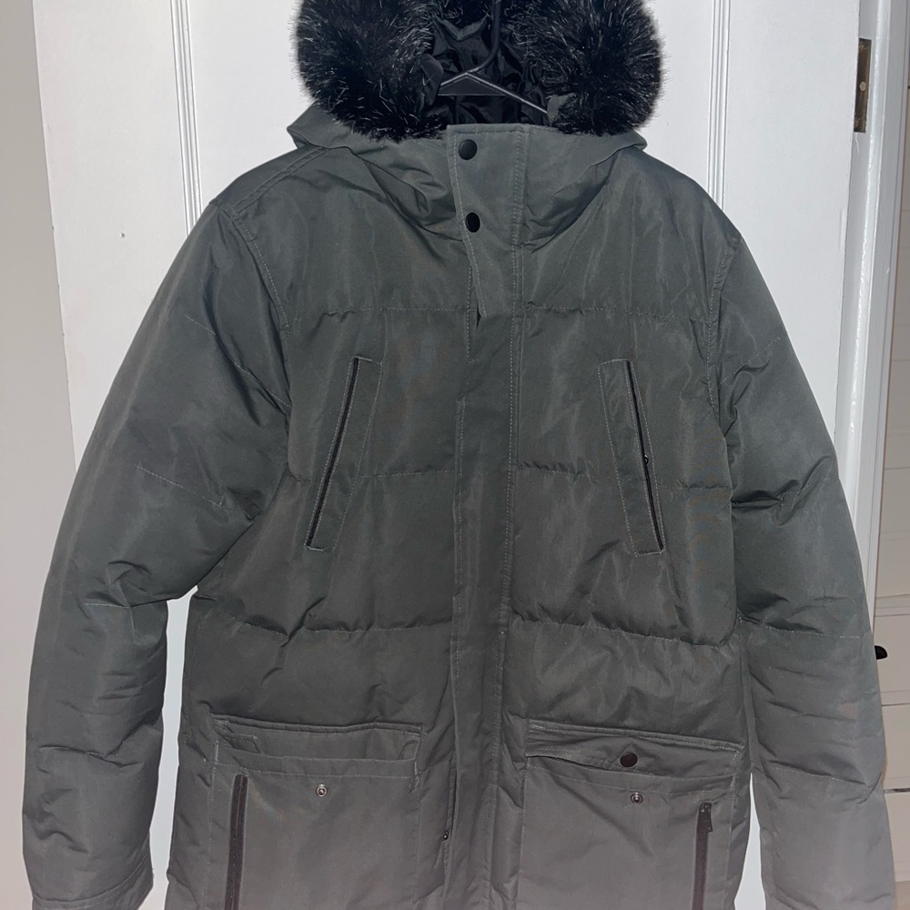 Brave Soul Charcoal Hooded Puffer Jacket